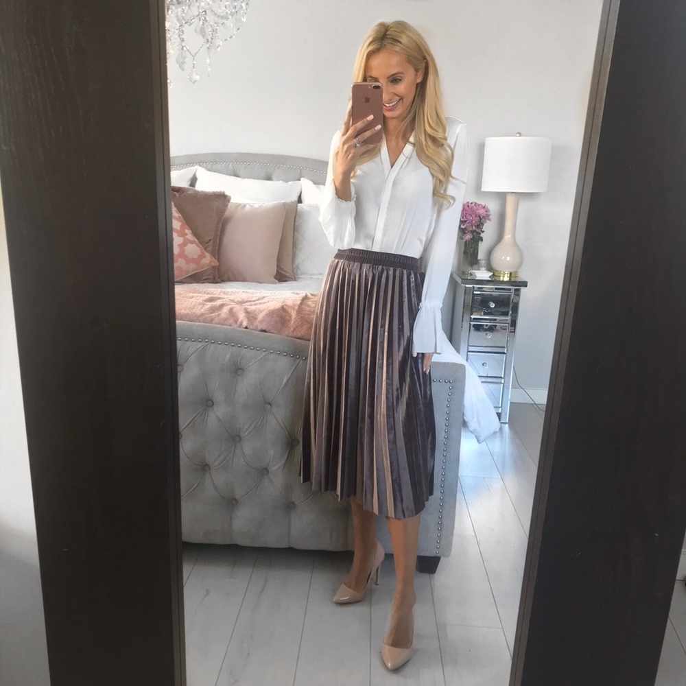 Purple Velvet Midi High Waist Skirt - Picture 4 of 8